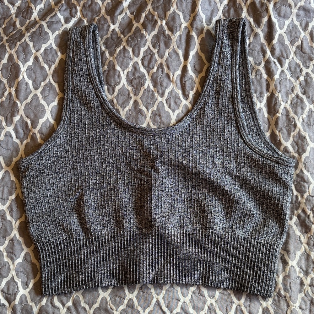 Gray Ribbed Knit Crop Top